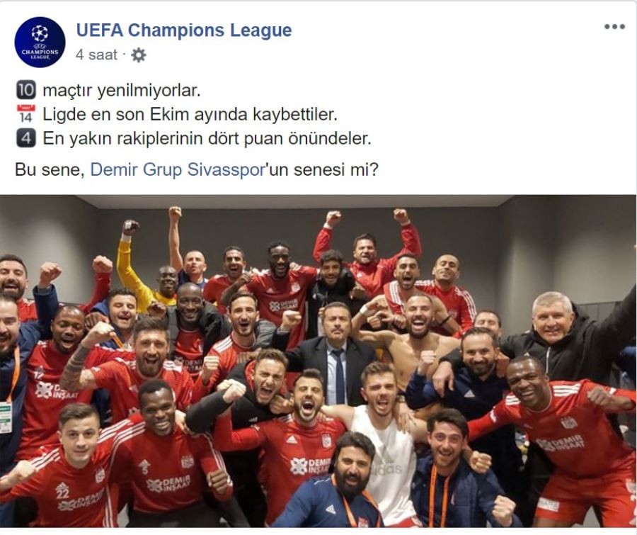 UEFA’dan Sivasspor paylaşımı